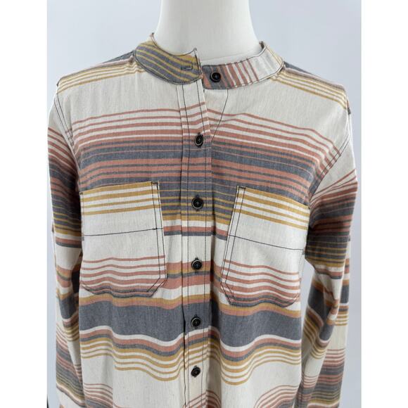 Kavu Womens Ivory Stripe Flannel Top Cotton Band Collar Shirt Cotton S - Picture 2 of 8